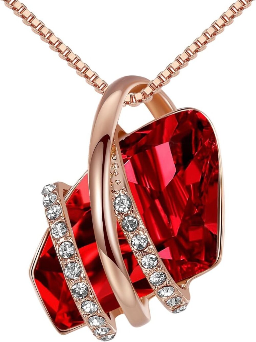 Elegant Birthstone Crystal Pendant Necklace, 18K Rose Gold & Silvertone, 18" + 2